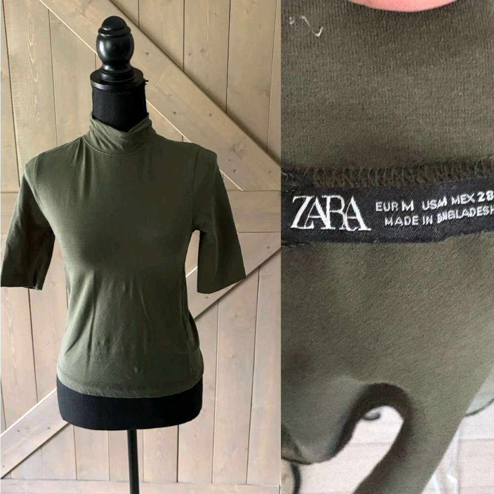 Zara Olive Green Women's Mock Neck Top Size Medium